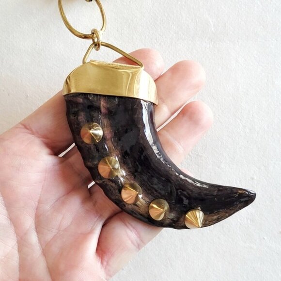 Brass Studded Antler Necklace Large Link Chain - Picture 1 of 2